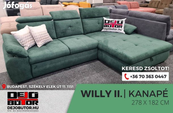 Willy II sarok kanapé bútor ülőgarnitúra 278x178 cm zöld ágyazható
