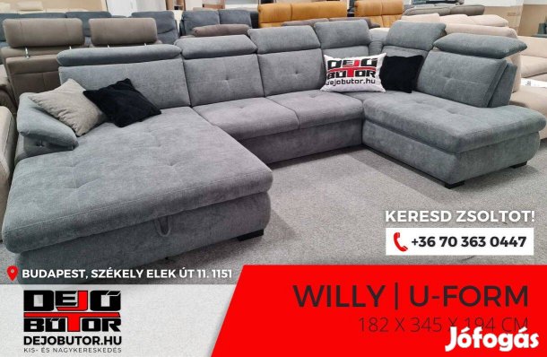 Willy I. kanapé ülőgarnitúra 184x344x175 cm ágyazható ualak szürke