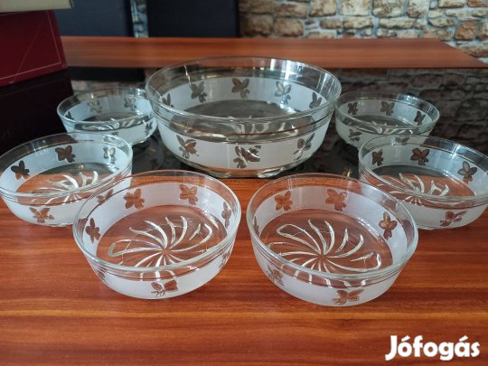 Windrose üveg kompótos, salátás 7 darabos készlet új