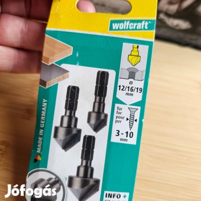 Wolfcraft süllyesztő készlet, 8-12-16 mm, bitbefogás új dobozos