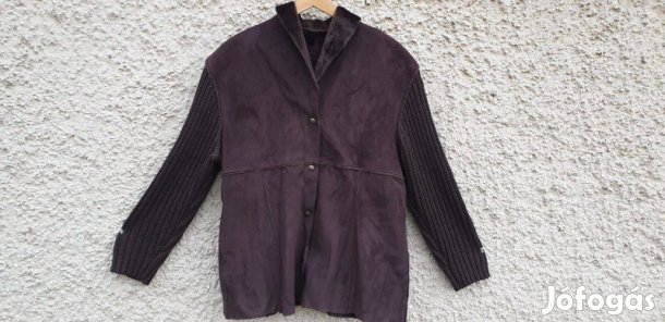 Woman XL-es mélybarna velúr hatású kötött karú női bundás kabát