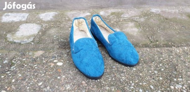 Woman női sötét azúrzöld bundás bársony házicipő (40)