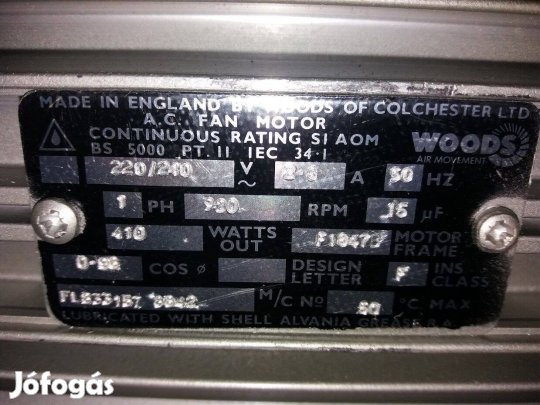 Woods ventilátor, D620 mm, eladó