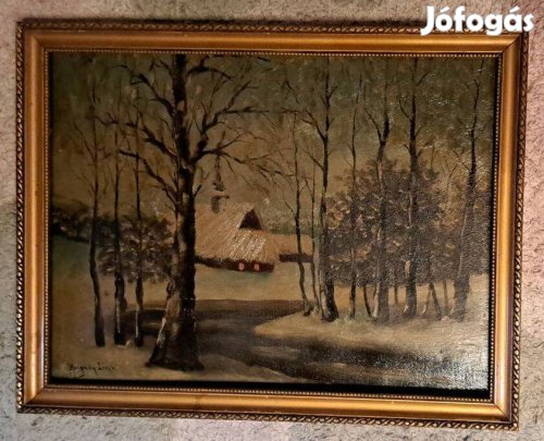 XIX sz Magyar festő Neogrady :Romantikus téli tájkép