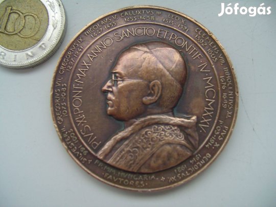 XI. Piusz pápa Szent István korona felajánlása emlékérme ritka