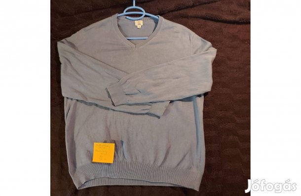 XL-es (56-os) méretű V nyakú, szürkéskék színű férfi pulóver