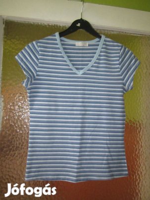 XL-es kék csíkos pamut sztreccspóló