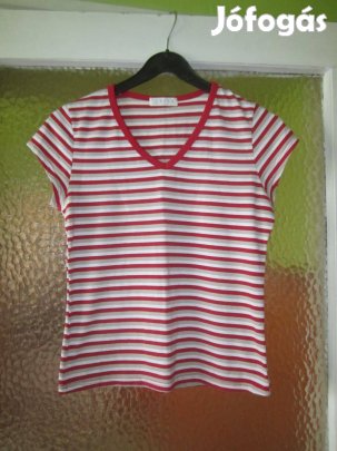 XL-es piros-barna csíkos pamut sztreccspóló