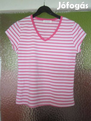 XL-es rózsaszín csíkos pamut sztreccspóló