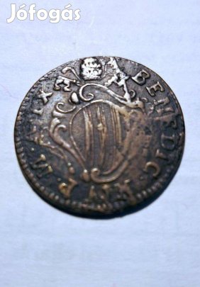XVIII. századi pápai érme 1749 Mezzo Baiocco Ferrara