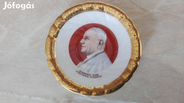 XXIII.János Pápa 1958-as porcelán fali dísz tányér aranyszegély