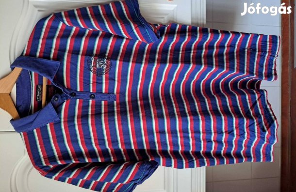 XXL-Es Piros-KÉK-Fehér-Csíkos Cottonfield ING Poló