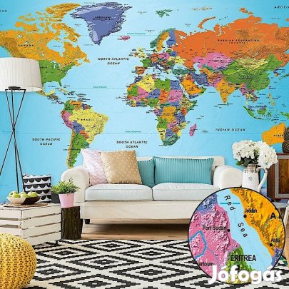 XXL Fotótapéta - Színes világtérkép kék óceánokkal