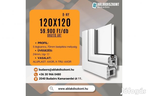 X-TRU 120x120 bukó-nyíló műanyag ablak 2 rétegű üvegezéssel raktárról