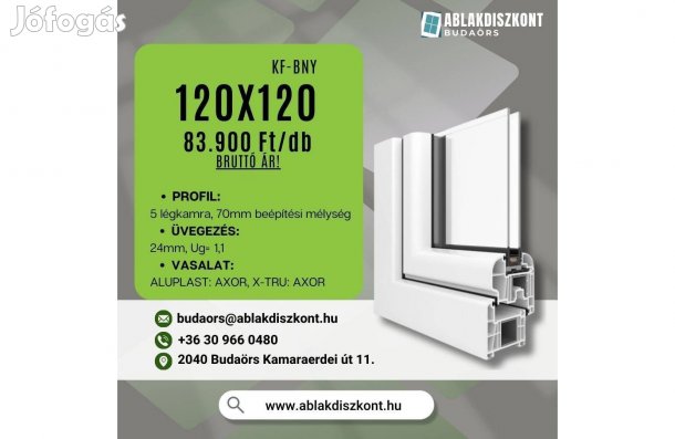 X-TRU 120x120 kf-bny műanyag ablak 2 rétegű üvegezéssel raktárról