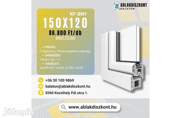 X-TRU 150x120 műanyag ablak 2 rétegű üvegezéssel Raktárról azonnal