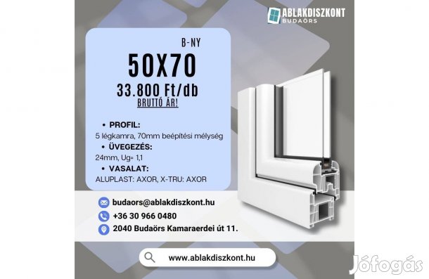 X-TRU 50x70 bukó-nyíló műanyag ablak 2 rétegű üvegezéssel raktárról