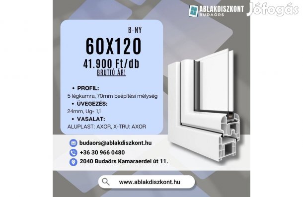 X-TRU 60x120 bukó-nyíló műanyag ablak 2 rétegű üvegezéssel raktárról