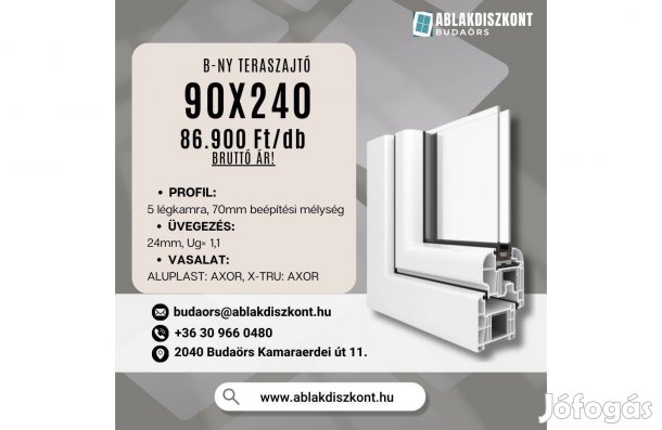 X-TRU 90x240 bukó-nyíló műanyag teraszajtó 2 rétegű üvegezés raktárról