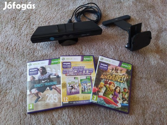 Xbox 360 Kinect csomag: kamera állvánnyal, 3 játék