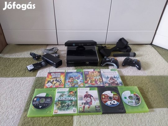 Xbox 360 Slim 250GB 2db Kontroller Kinect Szenzor Játékok 