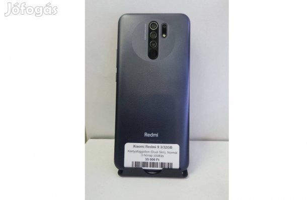 Xiaomi Redmi 9 32GB Független Jótállással - Fekete