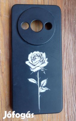 Xiaomi Redmi A3 fekete műanyag tok tartó védő fehér rózsával