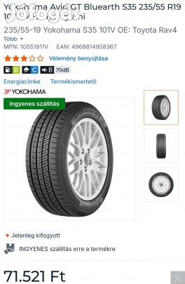 Yokohama avid gt 235 55r19 101v nyári gumi