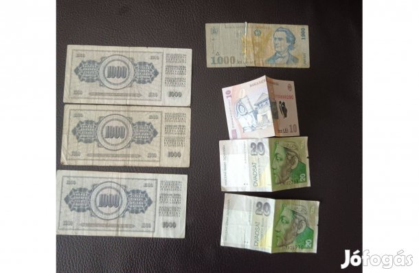 Yugoszláv dinár +román lei régi bevont pénz szettár-csere