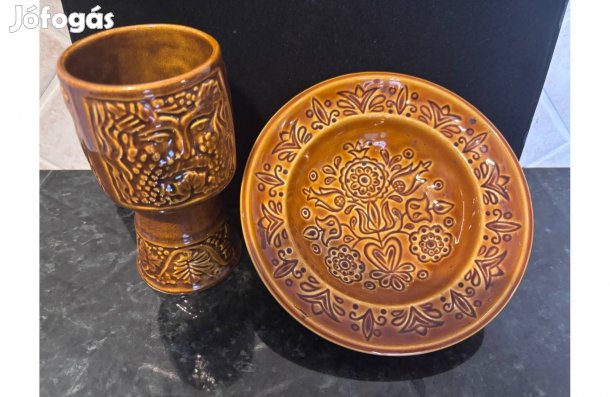 Zahajszky mázas kerámia tányér és serleg