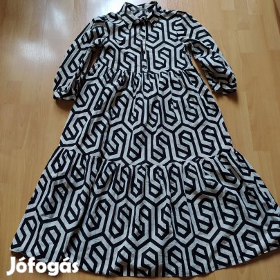 Zara krém fekete mintás női ruha S