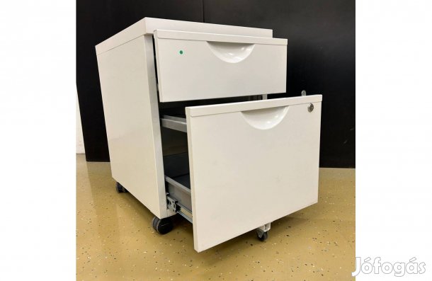 Zárható fehér fém irodai konténer, 2 fiókos, gurulós, 5 kerekes
