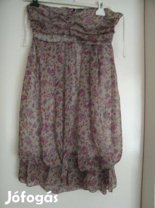 Zeva koktél, party ruha. Pánt nélküli, háta gumis. Virágos