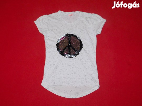 Zeyrek Kids szürke póló, flitteres béke-emblémával, 140-es, 9-10 éves