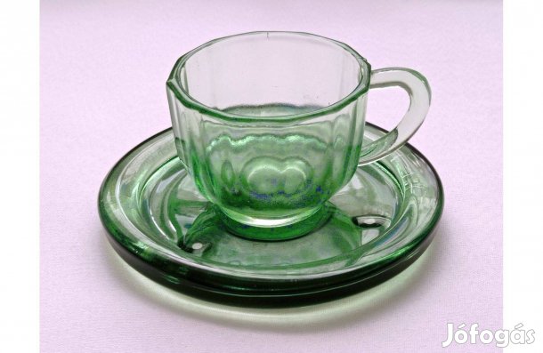 Zöld Durit üveg kávés pohár, zöld üveg alátéttel * 450 Ft