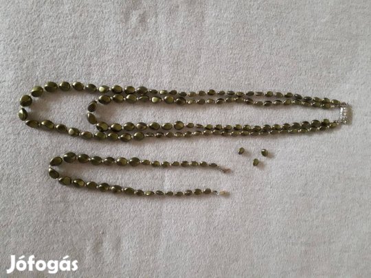 Zöld, festett üveg nyakláncok, szett