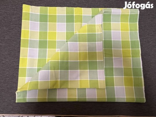 Zöld, szürke sárga kockás, erős pamutvászon asztalterítő 135x220
