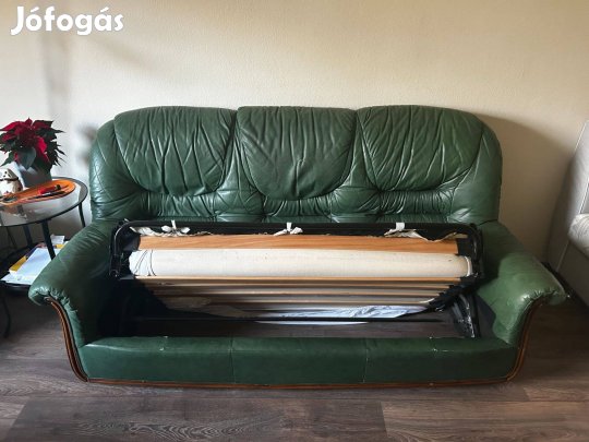 Zöld bőr kanapé + fotel Eladó!