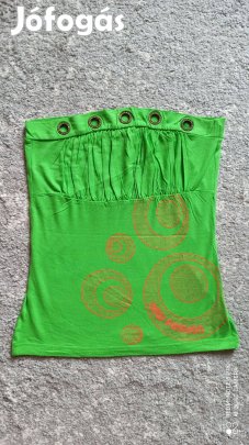 Zöld elején mintás pánt nélküli felső, top