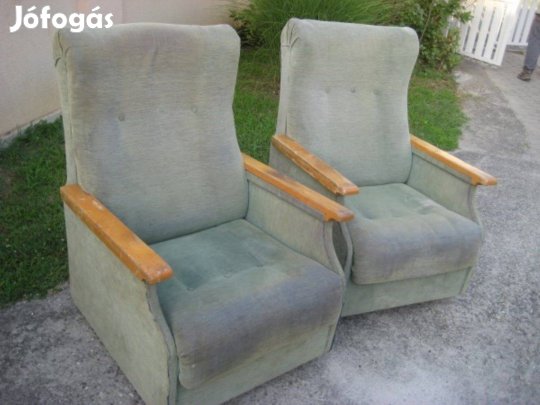 Zöld fa karfás retro fotel párban