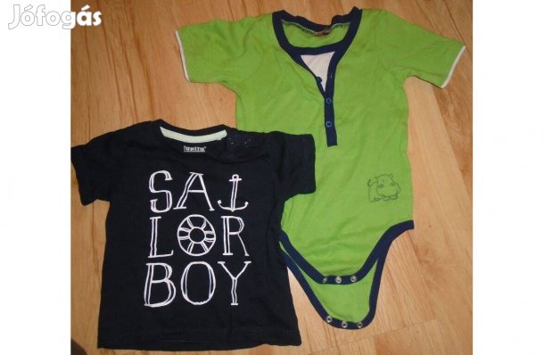 Zöld-fekete Lupilu póló + body 74-80-as méretben