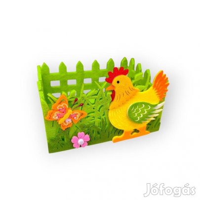 Zöld filc húsvéti kosár tyúkkal 17x13x7cm