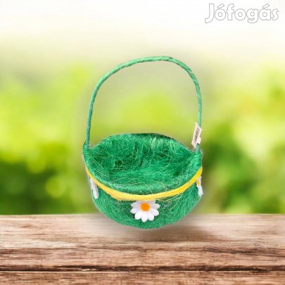 Zöld filcfű húsvéti kosár margaréta nyéllel 15x7cm
