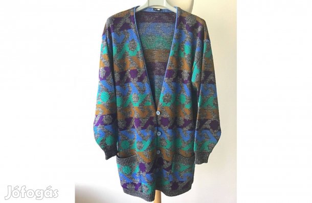 Zöld-kék, meleg, kötött, női kardigán 40-es méret (új)