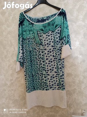 Zöld kék leopárdmintás köves tunika