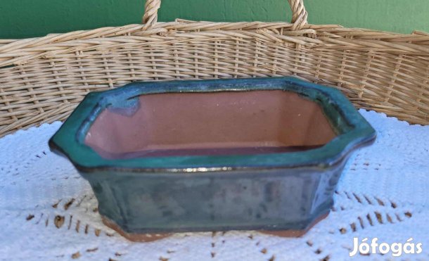 Zöld kerámia bonsai tál 12 x 14,5 cm