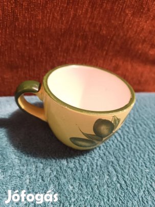 Zöld levélmintás mázas kerámia bögre