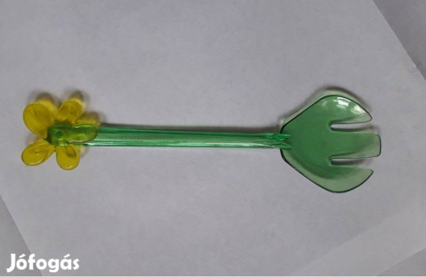 Zöld műanyag virágos kiszedő szervírozó kanál villa 25 cm új_