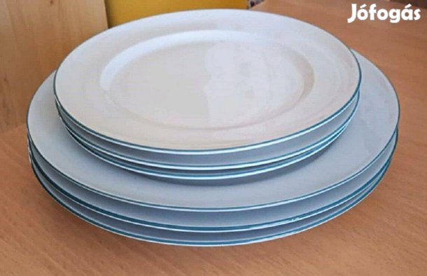 Zöld szegélyes Habitat porcelán tányér, 7 db