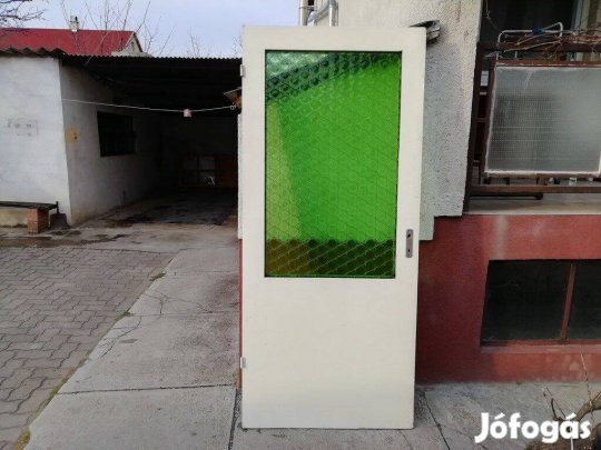 Zöld üveges beltéri ajtó (tok nélkül, 204 x 90 x 4 cm)